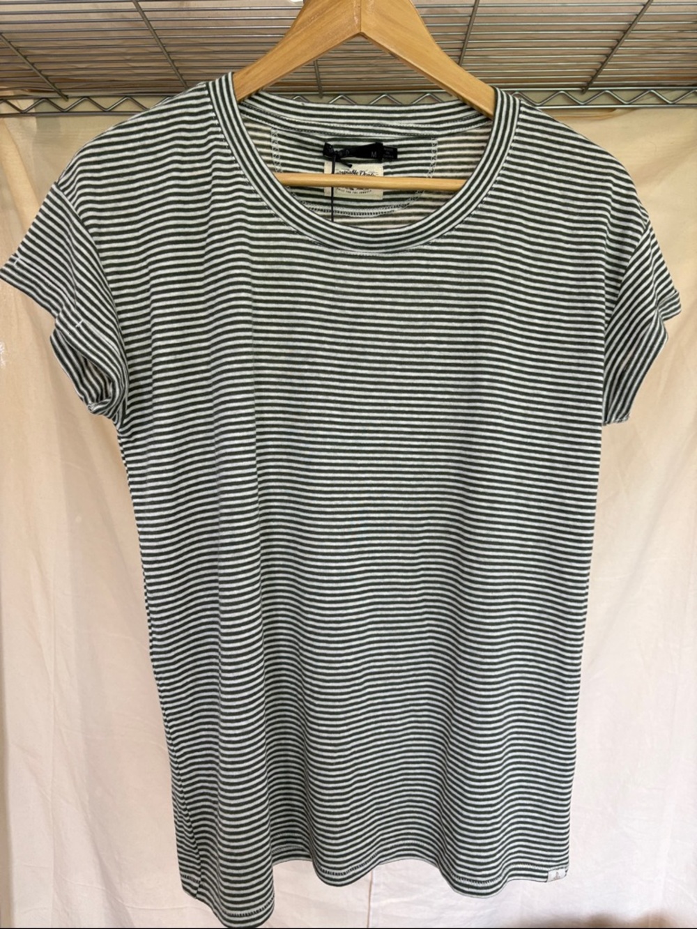 Prana Green & White Striped Short Sleeve Tee